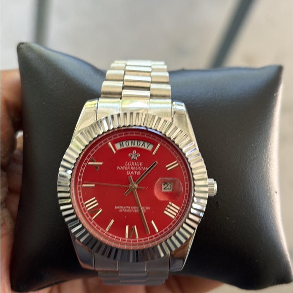 Silver and Red Men's Watch